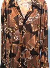 Men's 1970s Brown Abstract Disco Shirt Size Medium