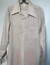 1970s Brown Patterned Men's Disco Shirt Button Down Size Large