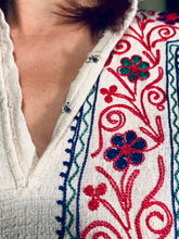 1970s Floral Embroidered Indian 100% Cotton Hippie Hooded Pull Over  Tunic XS