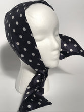 Vintage Blue White Polka Dot Long Floral Head Scarf