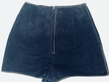 1960s - 1970s Suede Blue Color Hot Pants Grommet Lace Up Hippie Shorts