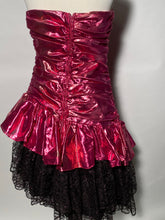 Night Moves 1980s Pink Metallic Strapless Lace Prom Party Dress Jr 13/14
