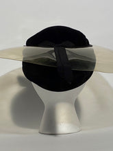 1940s Rare Black Vintage Velvet Vinyl Cartwheel Hat Size 22.5