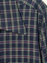 1970s Plaid Navy Men's Disco Button Down Shirt Size Large RENTAL