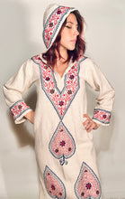 1970s Floral Embroidered Indian 100% Cotton Hippie Hooded Pull Over  Tunic XS